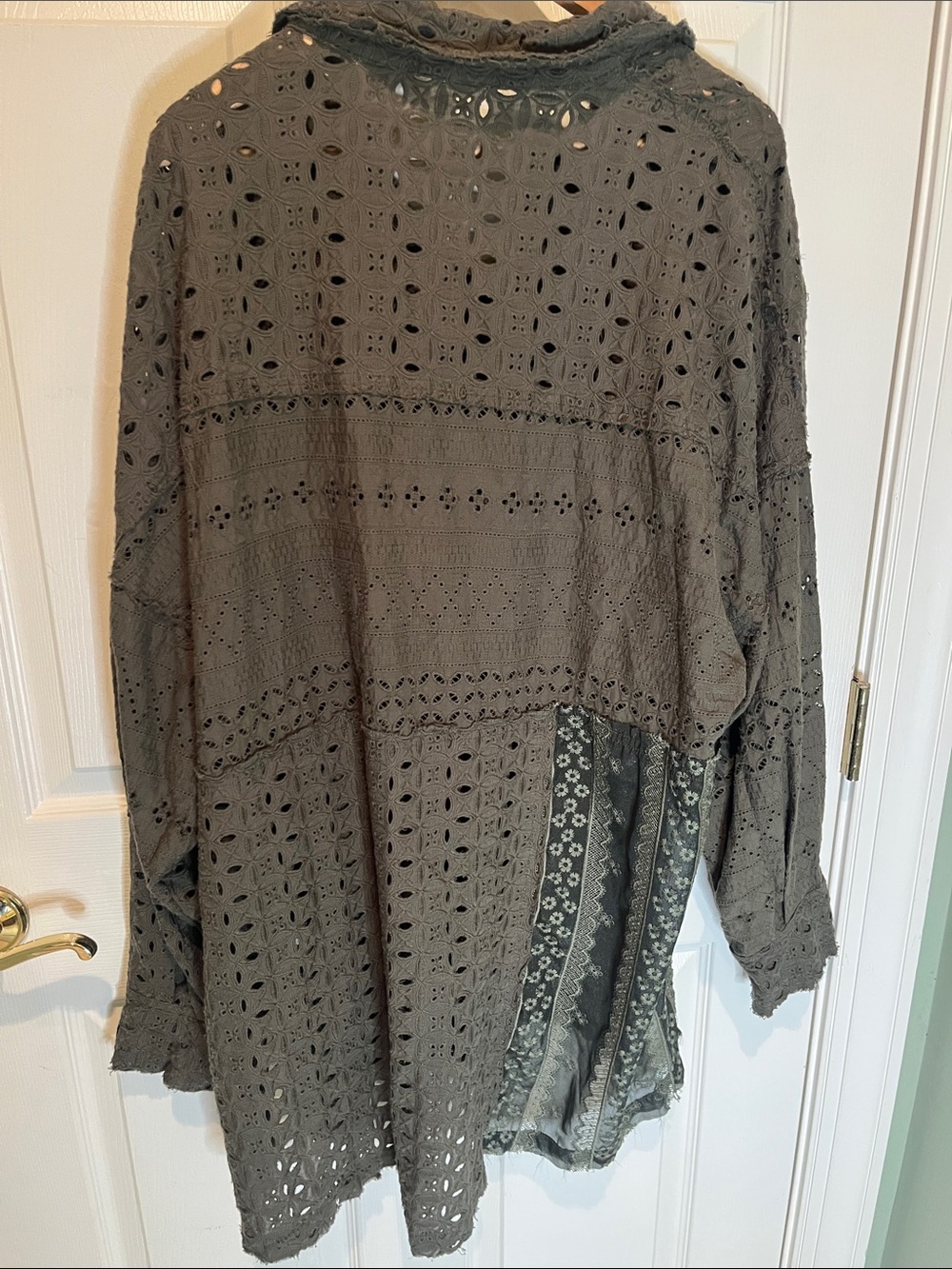 Oli & Hali Olive Eyelet Mixed-Pattern Button-Down Shirt - Picture 8 of 8